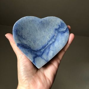 Blue banded heart shape crystal bowl